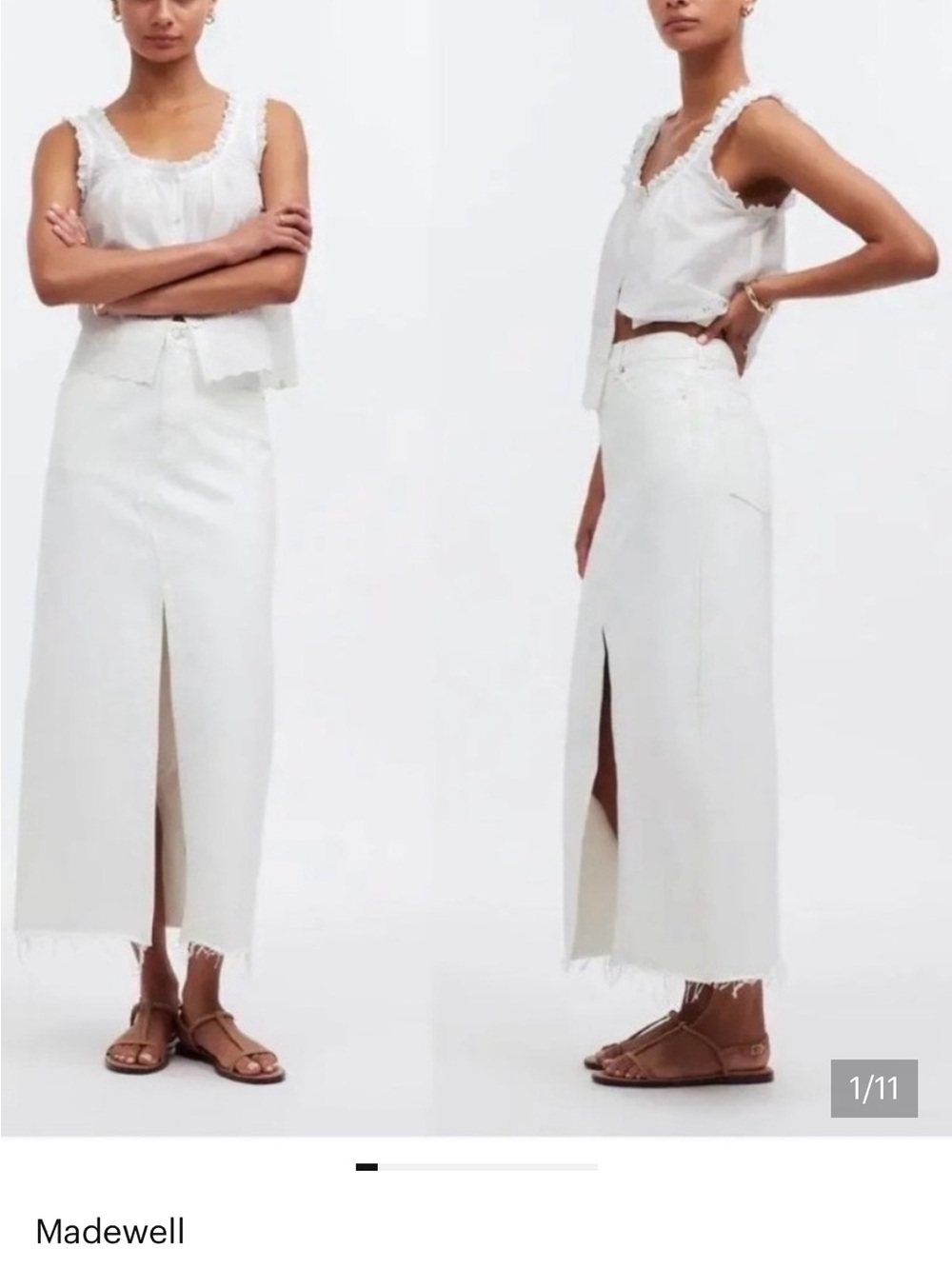 Madewell White Maxi Skirt with Front Center Slit